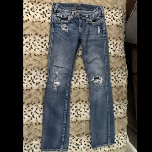 Silver Jeans Co Women's Distressed Low-Rise Jeans in Blue